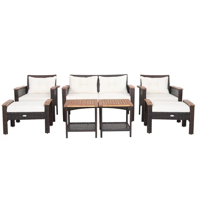 Costway 7PCS Patio Rattan Furniture Set Cushioned Loveseat Sofa Ottoman Table 9 Costway 7PCS Patio Rattan Furniture Set Cushioned Loveseat Sofa Ottoman Table - Image 9
