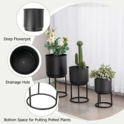 Costway 3 Metal Planter Pot Stand Modern Decorative Flowerpots Set With Drainage Holes -Costway GUEST 6a6e4205 a64f 414c bb49 aa061576ad8a
