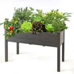 Costway Wooden Raised Vegetable Garden Bed Elevated Grow Vegetable Planter Grey