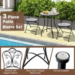 Costway 3pcs Patio Bistro Set Mosaic Pattern Heavy-Duty Metal Dining Folding Outdoor 16 Costway 3pcs Patio Bistro Set Mosaic Pattern Heavy-Duty Metal Dining Folding Outdoor -Costway GUEST 6a96150e 254c 4191 8796 46727b48f0b3