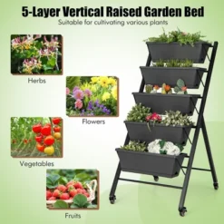 Costway 5-Tier Vertical Raised Garden Bed Elevated Planter With Wheels & Container Boxes Black 13 Costway 5-Tier Vertical Raised Garden Bed Elevated Planter With Wheels & Container Boxes Black -Costway GUEST 6a9fbe04 8f03 4039 83f3 b5562d2be672