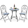 Costway 3PCS Patio Bistro Furniture Set Folding Chair Mosaic Design Garden Blue