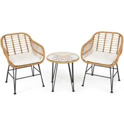 Costway 3PCS Patio Rattan Bistro Furniture Set Cushioned Chair Table -Costway GUEST 6aeabc91 e18f 48d5 b5eb ccde04213575