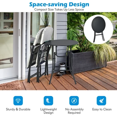 Costway 3PCS Patio Rattan Bistro Set Folding Table Chairs Garden Deck 5 Costway 3PCS Patio Rattan Bistro Set Folding Table Chairs Garden Deck - Image 5