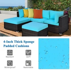 Costway 5PCS Patio Rattan Sectional Conversation Set Ottoman Turquoise 13 Costway 5PCS Patio Rattan Sectional Conversation Set Ottoman Turquoise -Costway GUEST 6b758f1e 670a 444f 82df e52ce1eb40db