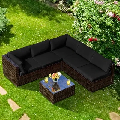 Costway 6PCS Patio Rattan Furniture Set Cushioned Sofa Coffee Table Garden 12 Costway 6PCS Patio Rattan Furniture Set Cushioned Sofa Coffee Table Garden - Image 12