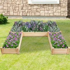 Costway Raised Garden Bed Wooden Garden Box Planter Container U-Shaped Bed 92.5x95x11in