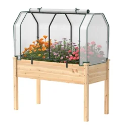 Costway Raised Garden Bed With Dual Zipper Door Greenhouse For Patios And Backyards Grey/Natural -Costway GUEST 6c5a1427 ea01 4cf1 9dae 2ef908769281