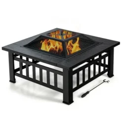 Costway 32'' 3 In 1 Outdoor Square Fire Pit Table W/ BBQ Grill, Rain Cover For Camping 17 Costway 32'' 3 In 1 Outdoor Square Fire Pit Table W/ BBQ Grill, Rain Cover For Camping -Costway GUEST 6c672545 0476 4c22 b176 16f2fceb6a34