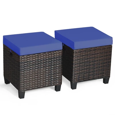 Costway 2PCS Patio Rattan Ottoman Cushioned Seat Foot Rest Coffee Table Furniture Garden Navy 1 Costway 2PCS Patio Rattan Ottoman Cushioned Seat Foot Rest Coffee Table Furniture Garden Navy