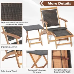 Costway 4PCS Patio Rattan Folding Lounge Chair Table Acacia Wood WithRetractable Footrest -Costway GUEST 6c6c517e b728 4c06 938a a9ae61ad19b8