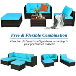 Costway 5PCS Patio Rattan Sectional Conversation Set Ottoman Turquoise 12 Costway 5PCS Patio Rattan Sectional Conversation Set Ottoman Turquoise -Costway GUEST 6ce32481 54b4 414c b004 cdcd41b88911