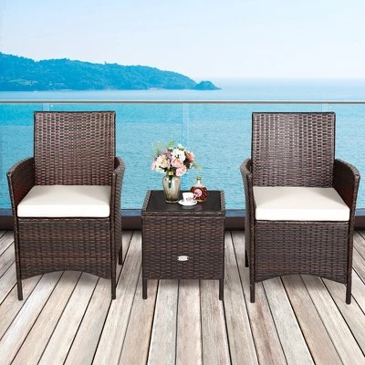 Costway 3PCS Patio Rattan Furniture Set Cushioned Sofa Glass Tabletop Deck RedBlue White 12 Costway 3PCS Patio Rattan Furniture Set Cushioned Sofa Glass Tabletop Deck RedBlue White - Image 12