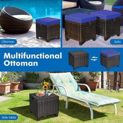 Costway 2PCS Patio Rattan Ottoman Cushioned Seat Foot Rest Coffee Table Furniture Garden Navy 7 Costway 2PCS Patio Rattan Ottoman Cushioned Seat Foot Rest Coffee Table Furniture Garden Navy - Image 7