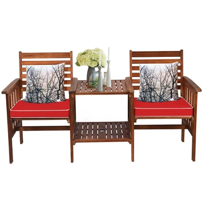 Costway Patio Loveseat Conversation Set Acacia Wood Chair Coffee Table Cushioned White Red 8 Costway Patio Loveseat Conversation Set Acacia Wood Chair Coffee Table Cushioned White Red - Image 8