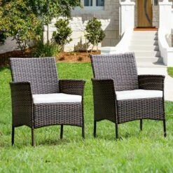Costway Patio Rattan Arm Dining Chair Cushioned Sofa Furniture Brown -Costway GUEST 6d4f0ffe fd23 4501 93f1 25cac254e00a