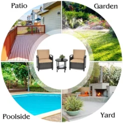 Costway 3PCS Patio Rattan Furniture Set Cushioned Sofa Storage Table W/ Shelf Garden -Costway GUEST 6d60a339 13fc 4420 808c 15e31e37470c