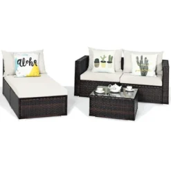 Costway 5PCS Patio Rattan Furniture Set Sectional Conversation Sofa Off White -Costway GUEST 6dff9bcc 7294 42db 942c b9ebdf696c59