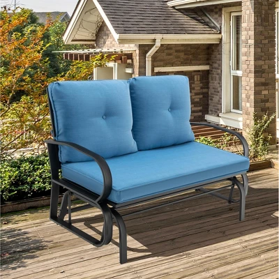 Costway Patio 2-Person Glider Bench Rocking Loveseat Cushioned Armrest Brick RedBeigeBlue 9 Costway Patio 2-Person Glider Bench Rocking Loveseat Cushioned Armrest Brick RedBeigeBlue - Image 9
