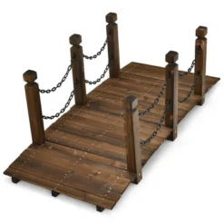 Costway 5 Ft Wooden Garden Bridge Arc Footbridge Stained Finish Walkway W/Rails -Costway GUEST 6e39484a e050 4b29 b48c 7b60c8206906