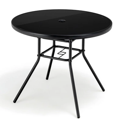 Costway 34 Inch Patio Dining Table Round Tempered Glass Tabletop With 1.5'' Umbrella Hole 9 Costway 34 Inch Patio Dining Table Round Tempered Glass Tabletop With 1.5'' Umbrella Hole - Image 9