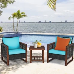 Costway 3PCS Patio Wicker Furniture Set Solid Wood Frame Cushion Sofa W/ Square Table Shelf 22 Costway 3PCS Patio Wicker Furniture Set Solid Wood Frame Cushion Sofa W/ Square Table Shelf -Costway GUEST 6e585c29 c51c 4bd2 af79 8b265adde130