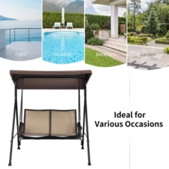 Costway 2 Seat Patio Porch Swing With Adjustable Canopy Storage Pockets Brown -Costway GUEST 6e69b087 0060 4c41 b878 f7eb0121cfc3
