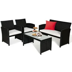 Costway 4PCS Patio Rattan Furniture Conversation Set Cushioned Sofa Coffee Table Black 16 Costway 4PCS Patio Rattan Furniture Conversation Set Cushioned Sofa Coffee Table Black -Costway GUEST 6eb78efe fa1c 44d3 a7f1 3ce79608abab 2