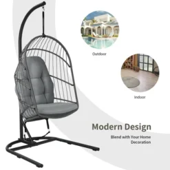 Costway Hanging Wicker Egg Chair W/ Stand Cushion Foldable Outdoor Indoor -Costway GUEST 6f3a1285 747c 48df ba47 4073dd79c08e
