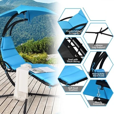 Costway Hanging Swing Chair Hammock Chair W/ Pillow Canopy Stand BlueNavyOrange 8 Costway Hanging Swing Chair Hammock Chair W/ Pillow Canopy Stand BlueNavyOrange - Image 8
