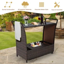 Costway Patio Rattan Bar Serving Cart Wheels Ice Bucket Glass Top Handle Garden 13 Costway Patio Rattan Bar Serving Cart Wheels Ice Bucket Glass Top Handle Garden -Costway GUEST 6f9dcc05 9c78 42ef adf8 e4e08bc38dbb