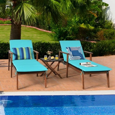Costway 3PCS Patio Rattan Lounge Chair Folding Table Set Chaise Wood Cushioned WhiteTurquoise 1 Costway 3PCS Patio Rattan Lounge Chair Folding Table Set Chaise Wood Cushioned WhiteTurquoise