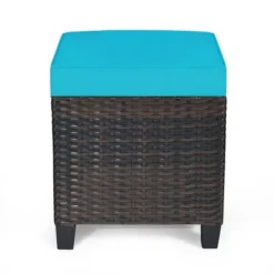 Costway 2PCS Patio Rattan Ottoman Cushioned Seat W/ Foot Rest Turquoise -Costway GUEST 706ac5e9 809d 4476 adc9 aadcbd4083e1