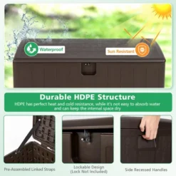 Costway 105 Gallon Outdoor Resin Deck Box All Weather Lockable Storage Container Brown -Costway GUEST 70709b92 570a 412d 812b a164b95f0d55