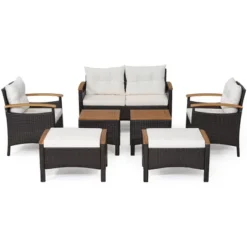 Costway 7PCS Patio Rattan Furniture Set Cushion Armrest Loveseat Ottoman Table