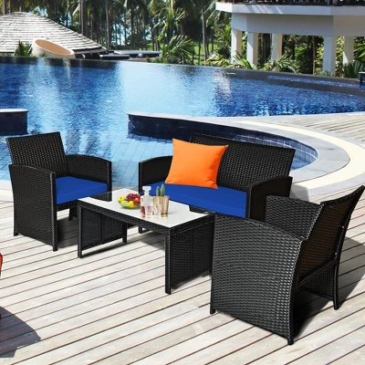 Costway 8PCS Patio Rattan Furniture Conversation Set Cushion Sofa Table Garden TurquoiseNavyBlackRed 1 Costway 8PCS Patio Rattan Furniture Conversation Set Cushion Sofa Table Garden TurquoiseNavyBlackRed