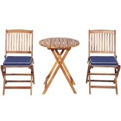 Costway 3PCS Patio Folding Wooden Bistro Set Cushioned Chair Conversation Cushion -Costway GUEST 713681ca f721 47b4 a63c 3e0d4038d424