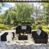 Costway 6PCS Outdoor Patio Rattan Furniture Set Cushioned Sectional Sofa NavyBlackTurquoise