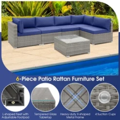 Costway 6 PCS Patio Conversation Sofa Set Outdoor Rattan Furniture Cushioned Seat Navy -Costway GUEST 7164d412 1440 4a47 8b36 f211412d9cd7