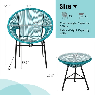 Costway 3PCS Patio Acapulco Furniture Bistro Set Plastic Rope Glass Table 3 Costway 3PCS Patio Acapulco Furniture Bistro Set Plastic Rope Glass Table - Image 3