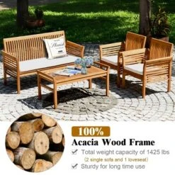 Costway 4 PCS Outdoor Acacia Wood Sofa Furniture Set Cushioned Chair Coffee Table Garden -Costway GUEST 71cde075 68c2 4234 988c 6cd00f5758f6