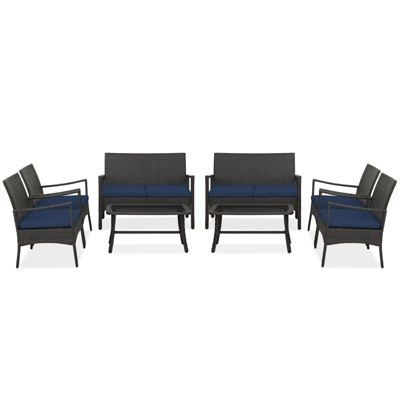 Costway 8PCS Patio Rattan Wicker Furniture Set Cushioned Sofa Armrest Coffee Table Navy 6 Costway 8PCS Patio Rattan Wicker Furniture Set Cushioned Sofa Armrest Coffee Table Navy - Image 6