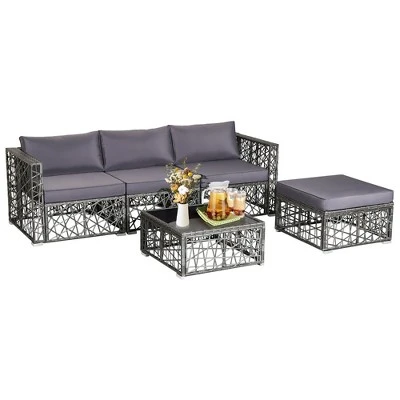 Costway 5 Pieces Patio PE Rattan Wicker Sofa Furniture Set Cushioned Outdoor Grey 1 Costway 5 Pieces Patio PE Rattan Wicker Sofa Furniture Set Cushioned Outdoor Grey