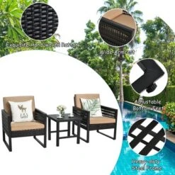 Costway 3PCS Patio Rattan Bistro Furniture Set Cushioned Sofa Chair Coffee Table Garden -Costway GUEST 720276dc 3e8b 4fe1 b003 6278022e055a