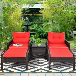 Costway 5 PCS Patio Rattan Furniture Set Sofa Ottoman Table Cushioned Yard Red -Costway GUEST 7217e50f e182 4009 a4f7 70cad13cc219