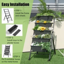 Costway 5-Tier Vertical Raised Garden Bed Elevated Planter With Wheels & Container Boxes Black 12 Costway 5-Tier Vertical Raised Garden Bed Elevated Planter With Wheels & Container Boxes Black -Costway GUEST 72a379ce 42a2 4db6 aa65 9a5729485ca3
