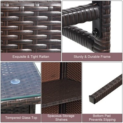 Costway Patio 3PCS Rattan Bar Table Stool Set Cushioned Chairs With Cover 6 Costway Patio 3PCS Rattan Bar Table Stool Set Cushioned Chairs With Cover - Image 6