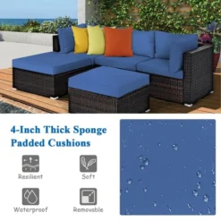 Costway 5PCS Patio Rattan Furniture Set Sectional Conversation Set Ottoman Table Navy -Costway GUEST 7353839e cb6e 4717 8923 af4f94a07707