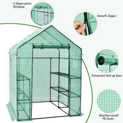 Costway Walk-in Greenhouse 56''x56''x77'' Gardening W/Observation Windows 2 Tier 8 Shelves 6 Costway Walk-in Greenhouse 56''x56''x77'' Gardening W/Observation Windows 2 Tier 8 Shelves - Image 6