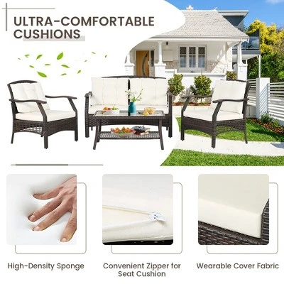 Costway 8 PCS Outdoor Rattan Conversation Set Patio Rattan Sofa Set W/ Protective Cover 4 Costway 8 PCS Outdoor Rattan Conversation Set Patio Rattan Sofa Set W/ Protective Cover - Image 4